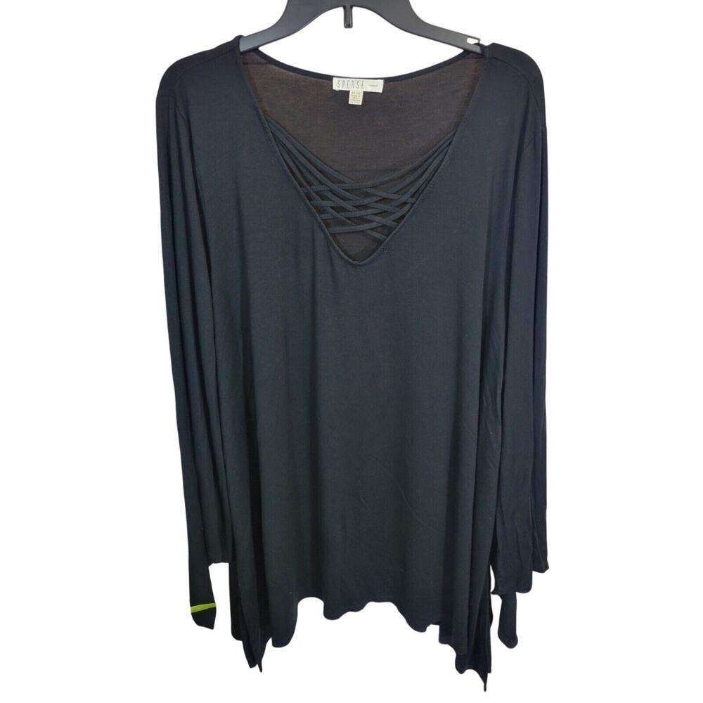 Spense Gothic Black Crisscross Neck Soft Flowy Long Sleeve‎ Top Women's Size 3X